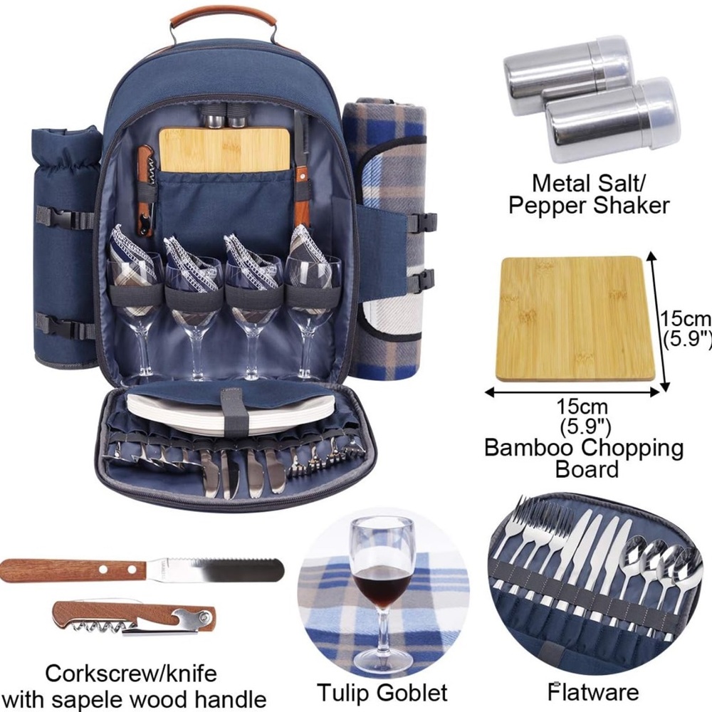 Sunflora Picnic Bagpack Set for 4 People in Navy Blue - Picture 8 of 10